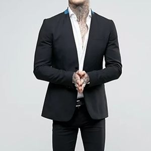 RELIGION Super Skinny black collarless suit jacket contrasting velvet collar